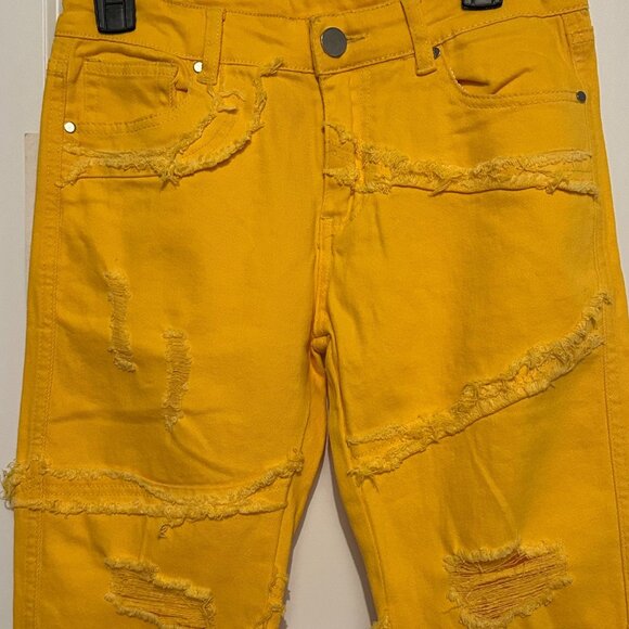 Yellow Distressed Skinny Fit Jeans Size 28 LSKB Cotton Blend Womens - Picture 4 of 7